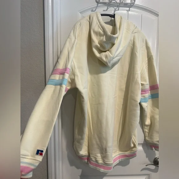 RUSSELL SCRIPT HOODIE Boyfriend Fit VINTAGE WHITE NWT - Picture 6 of 8